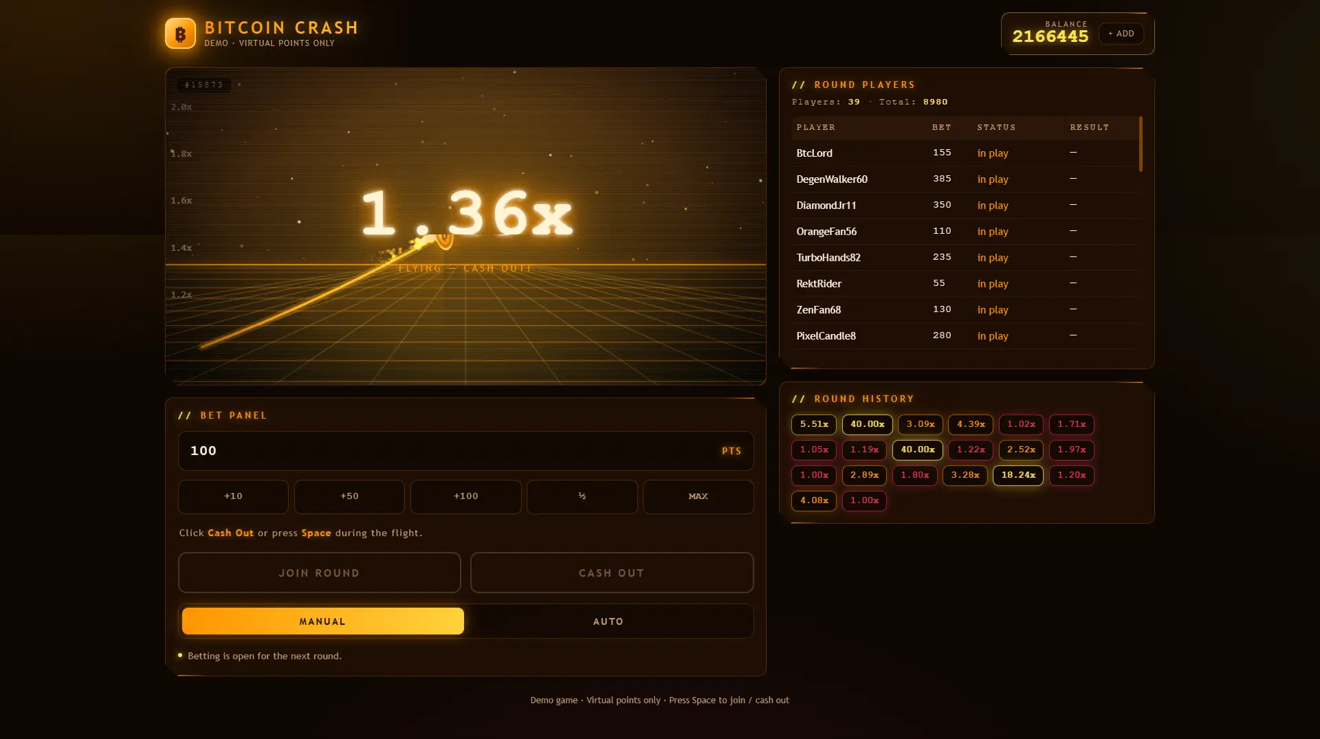 Bitcoin Crash — HTML5 Provably Fair Crash Game