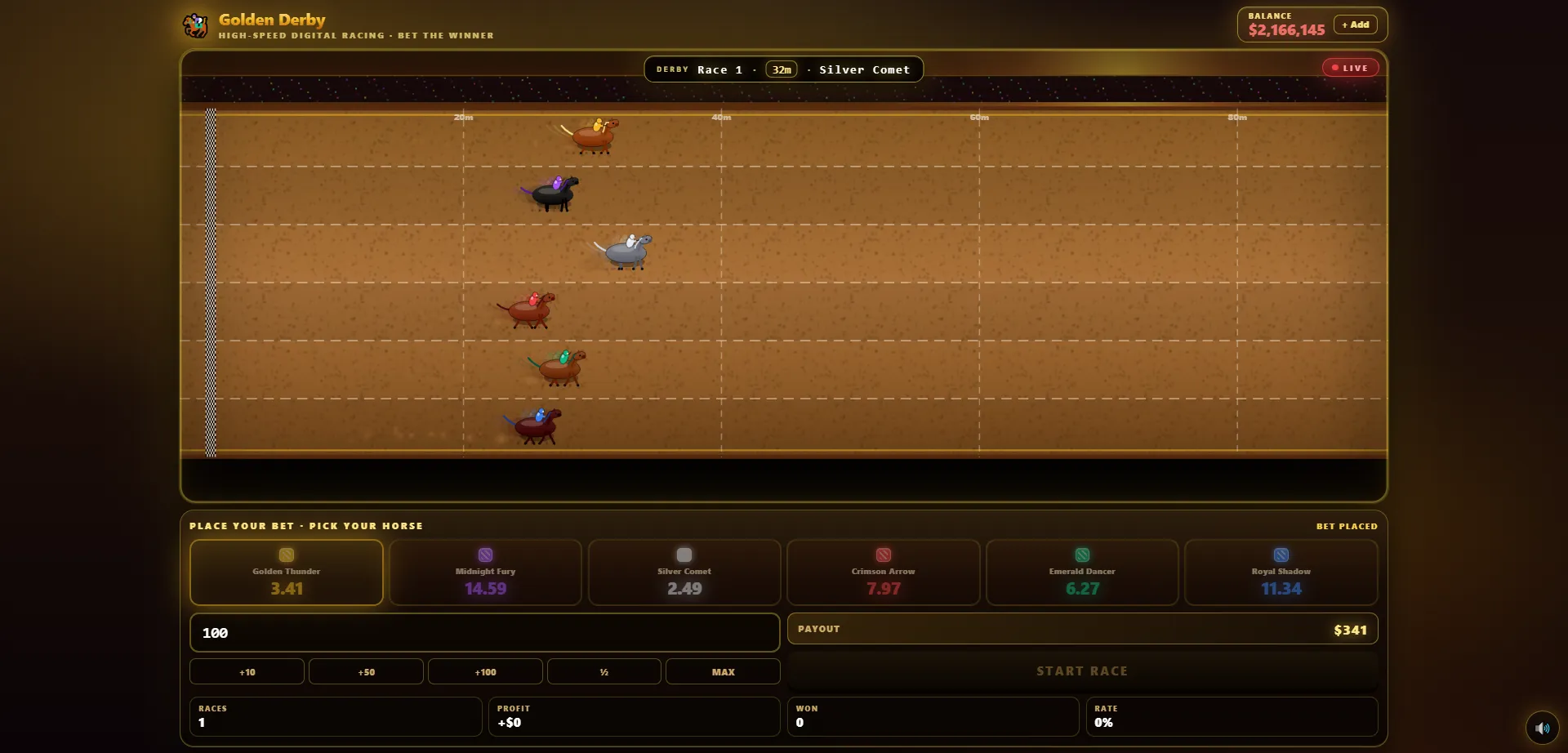 Golden Derby — HTML5 Virtual Racing Game